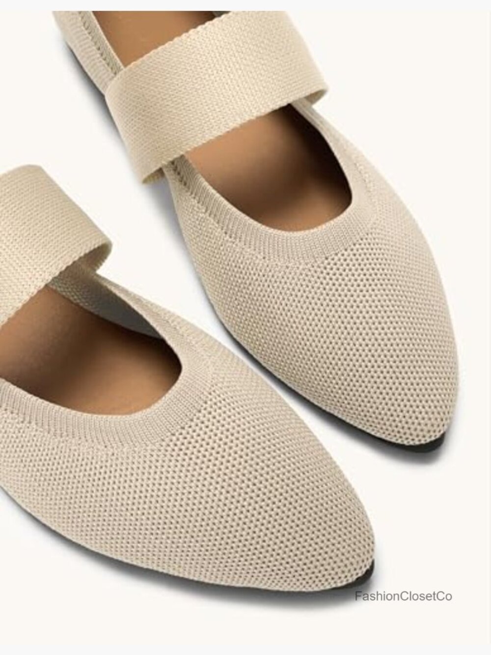 Pointed Toe Mary Jane Ballet Flats, Knit Slip-On Shoes - Picture 3 of 7
